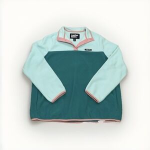 Lands End Heritage Fleece Sweater Womens XL Teal Coral Snap Neck Top Pullover